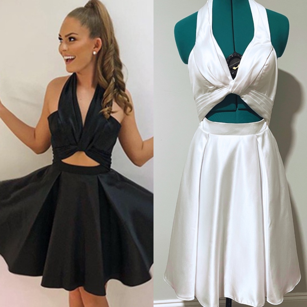 NWT White Satin A-Line Halter Dress